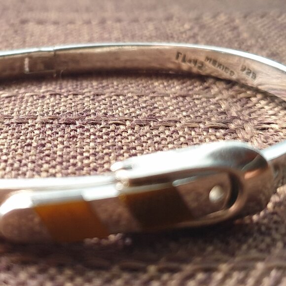 Vintage Mexico TAXCO Solid 925 Silver Tiger’s Eye Inlaid Belt Buckle Bracelet - Picture 17 of 17